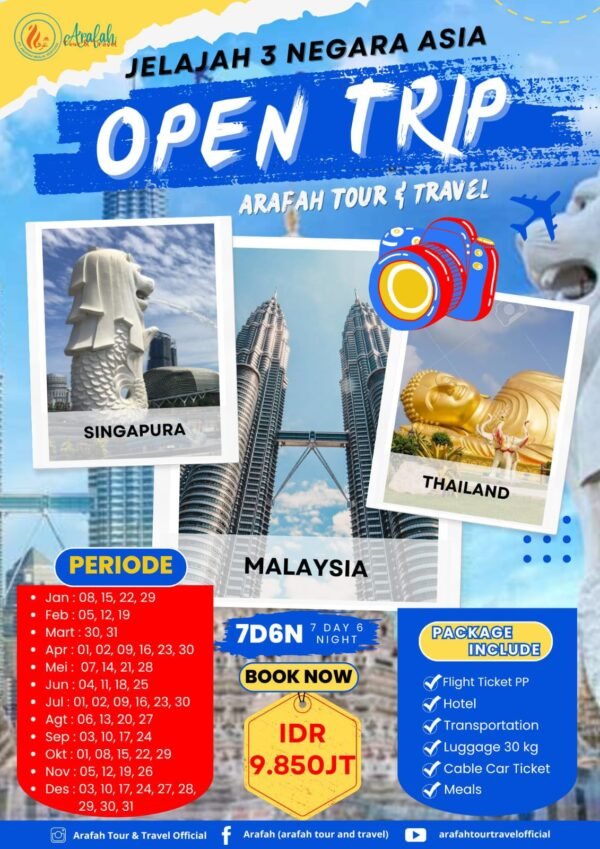 Open Trip 3 Negara Asia 7D6N